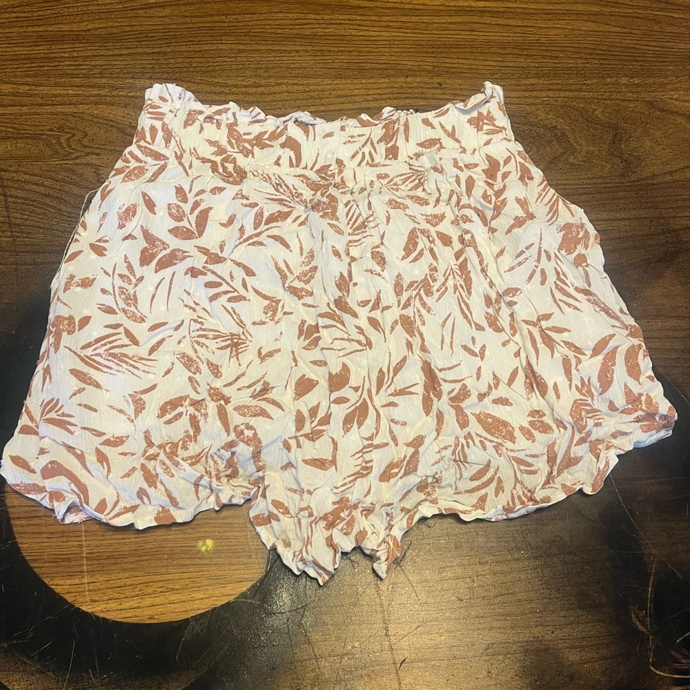 Floral High Waist Women's Shorts - Cream and Brown